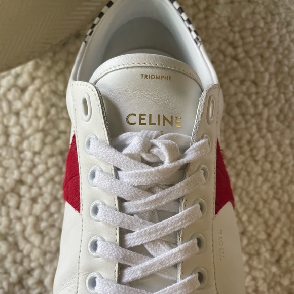 Celine triomphe leather white sneakers with horse fur details size 43 TR01L - Picture 7 of 15